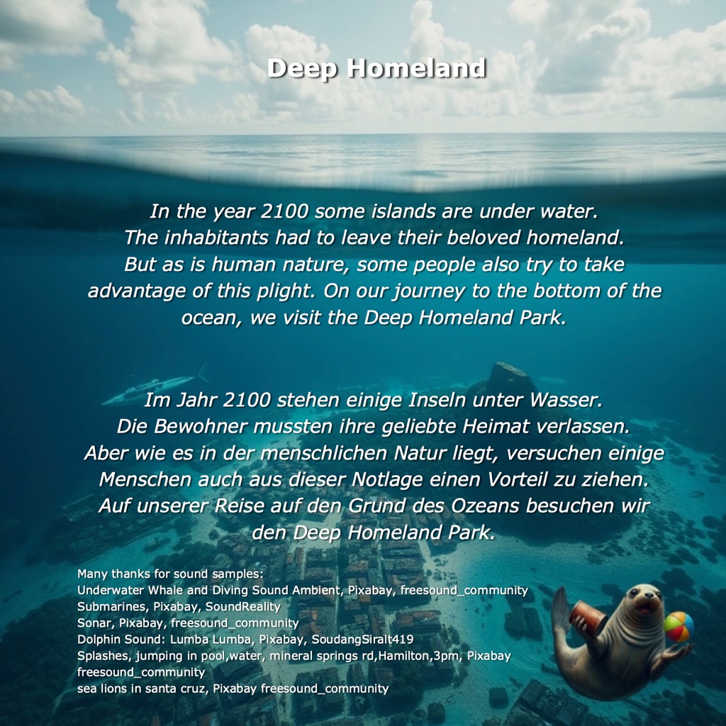 Deep Homeland Lyrics: In the year 2100 some islands are under water. 
 The inhabitants had to leave their beloved homeland.
 But as is human nature, some people also try to take advantage of this plight. On our journey to the bottom of the ocean, we visit the Deep Homeland Park.
 